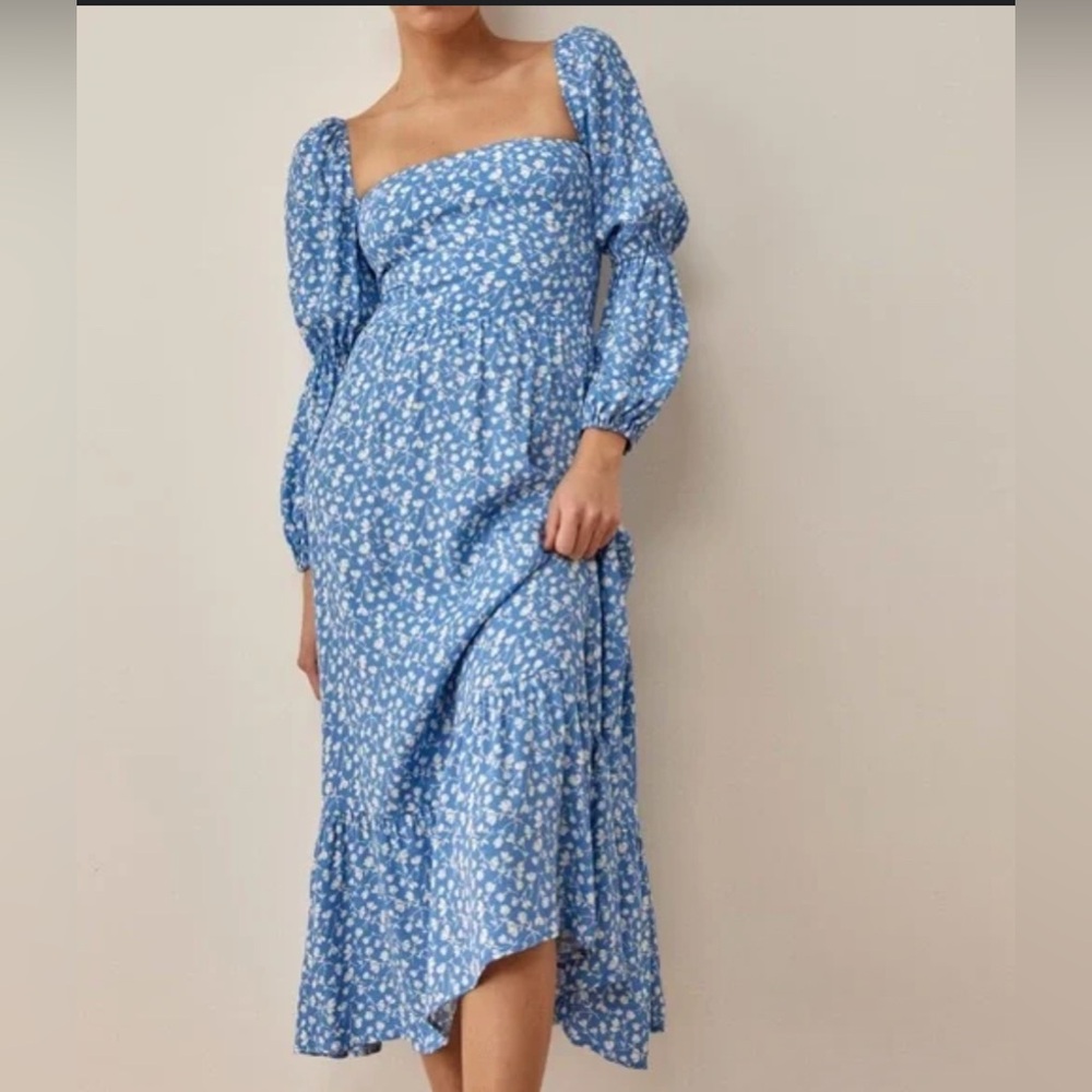 Reformation The Mica Dress Floral Blue & white Midi Dress size 4